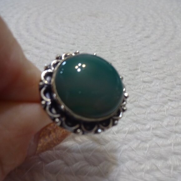 Beautiful GREEN BOTSWANA AGATE Handmade Sterling 925 Ring Size 7 #989C - Picture 2 of 3